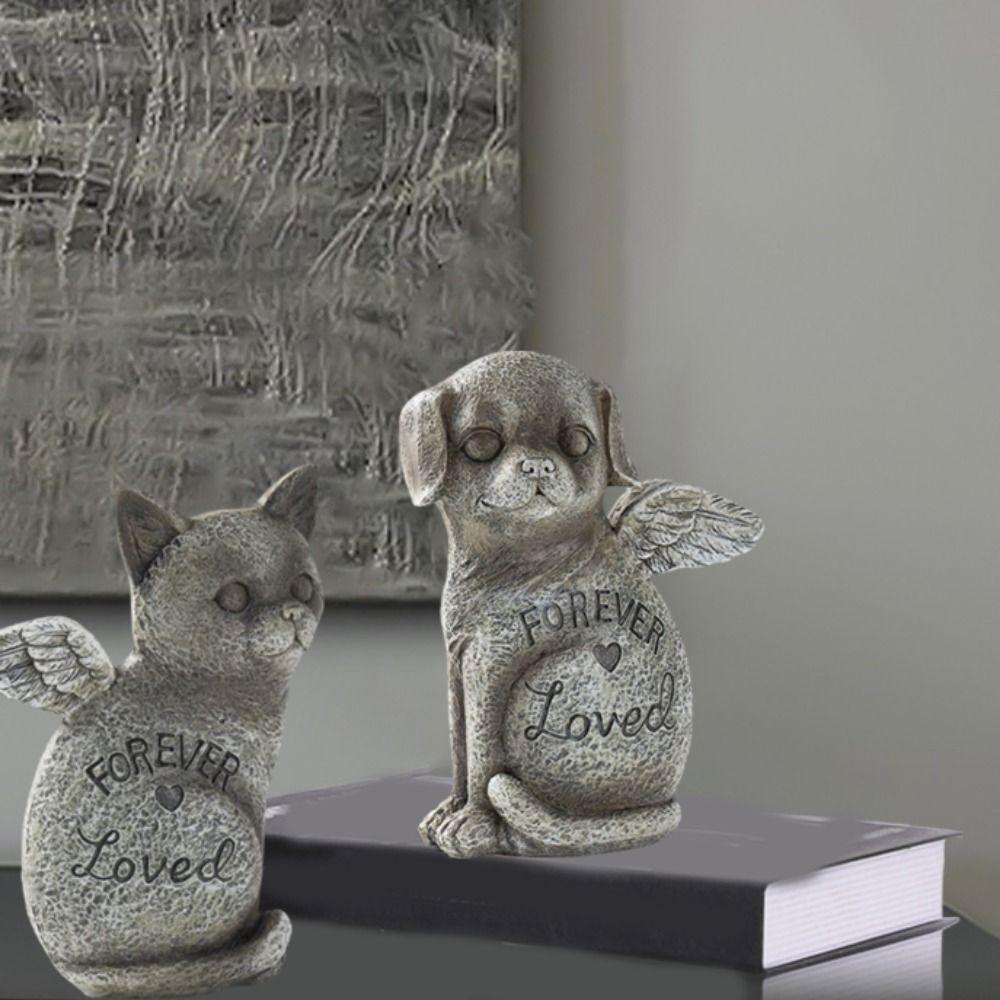 Resin Pet Dog Cats Memorial Sculpture Weatherproof Small Animal Monument  for Home Decorations