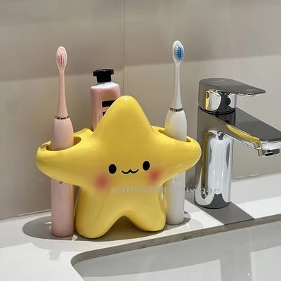 1Pc Cute Style Star-Shaped Toothbrush Holder  Freestanding Bathroom Organizer With Cute Face Design Toothbrush Storage Container