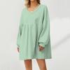 Women's Fashion Casual Large Solid Color Sweatshirt V-Neck Long Sleeve Loose Dress