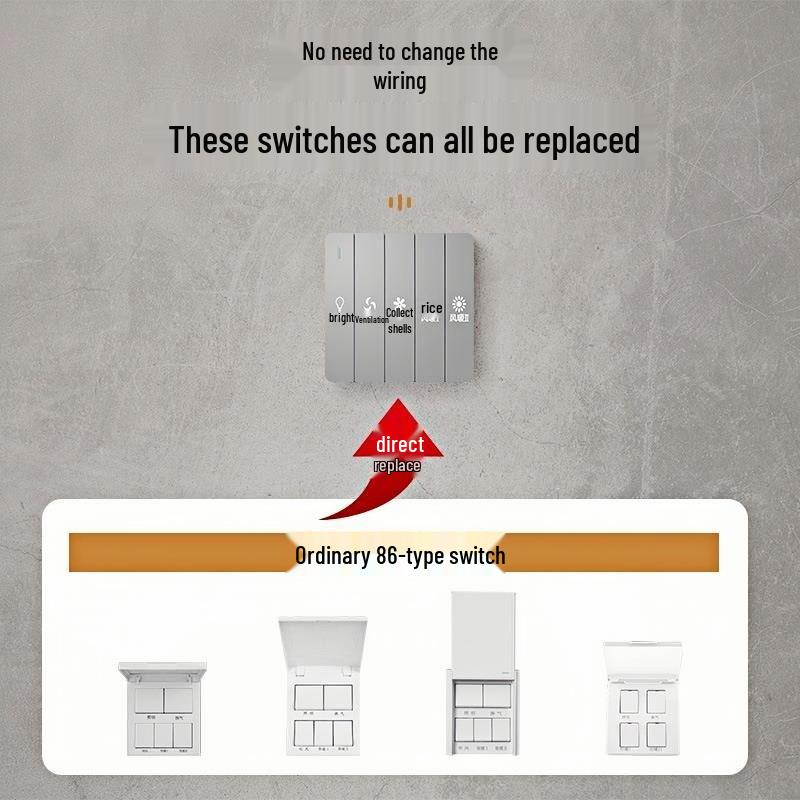 Germany Type 86 Five-in-One Bathroom Fan Heater Switch Panel with Four-Gang and Five-Gang Options