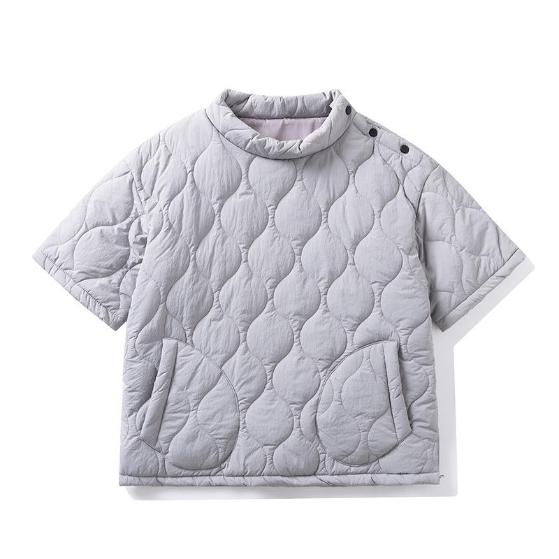 Herren Stepp Baumwolle Halbarm Pullover Jacke—Winter Arbeitskleidung Stil mit Stehkragen, Lockerer Schnitt, Einfarbige