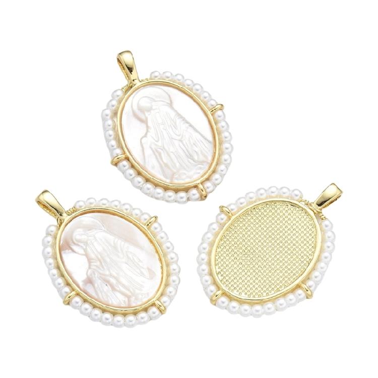 Fashionable Virgin Marys Necklace Charm with Sturdy Brass Materials and Mother of Pearls Shell Detailing Daily Use
