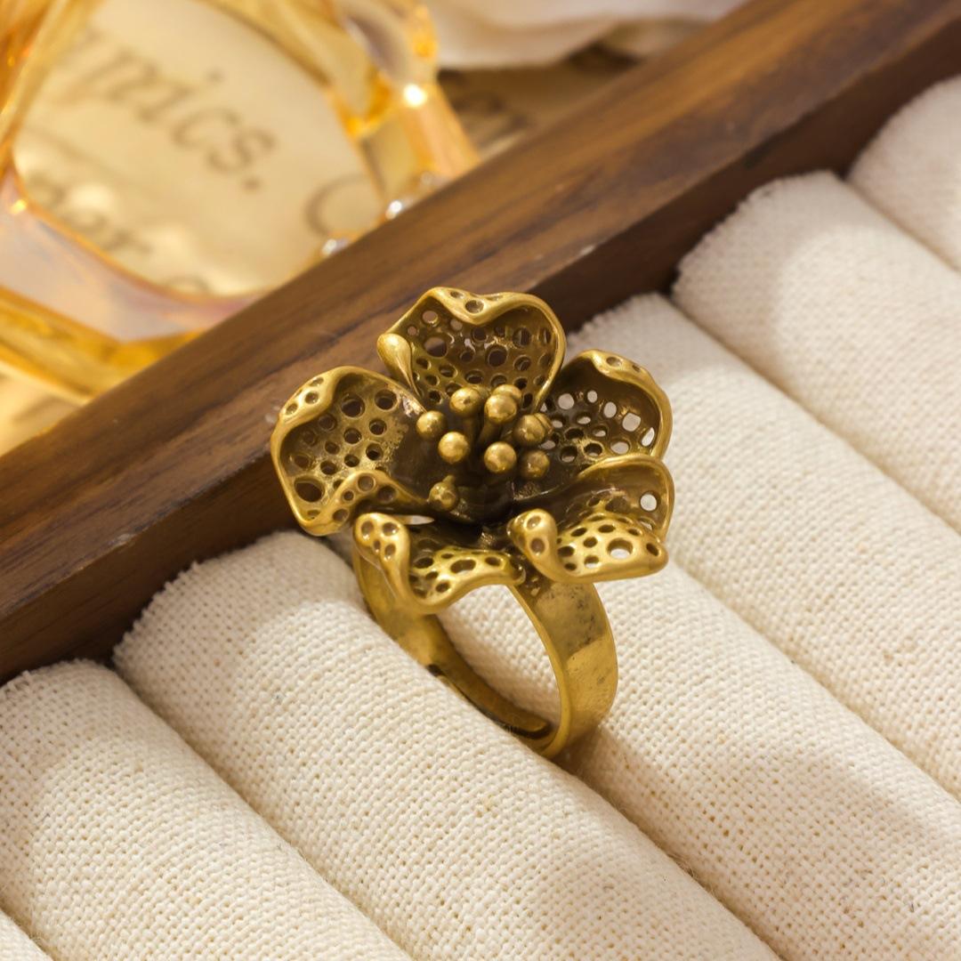 Винтажное Антикварное Полое Цветочное Кольцо С Высококлассным Дизайном Массы Adjustable opening