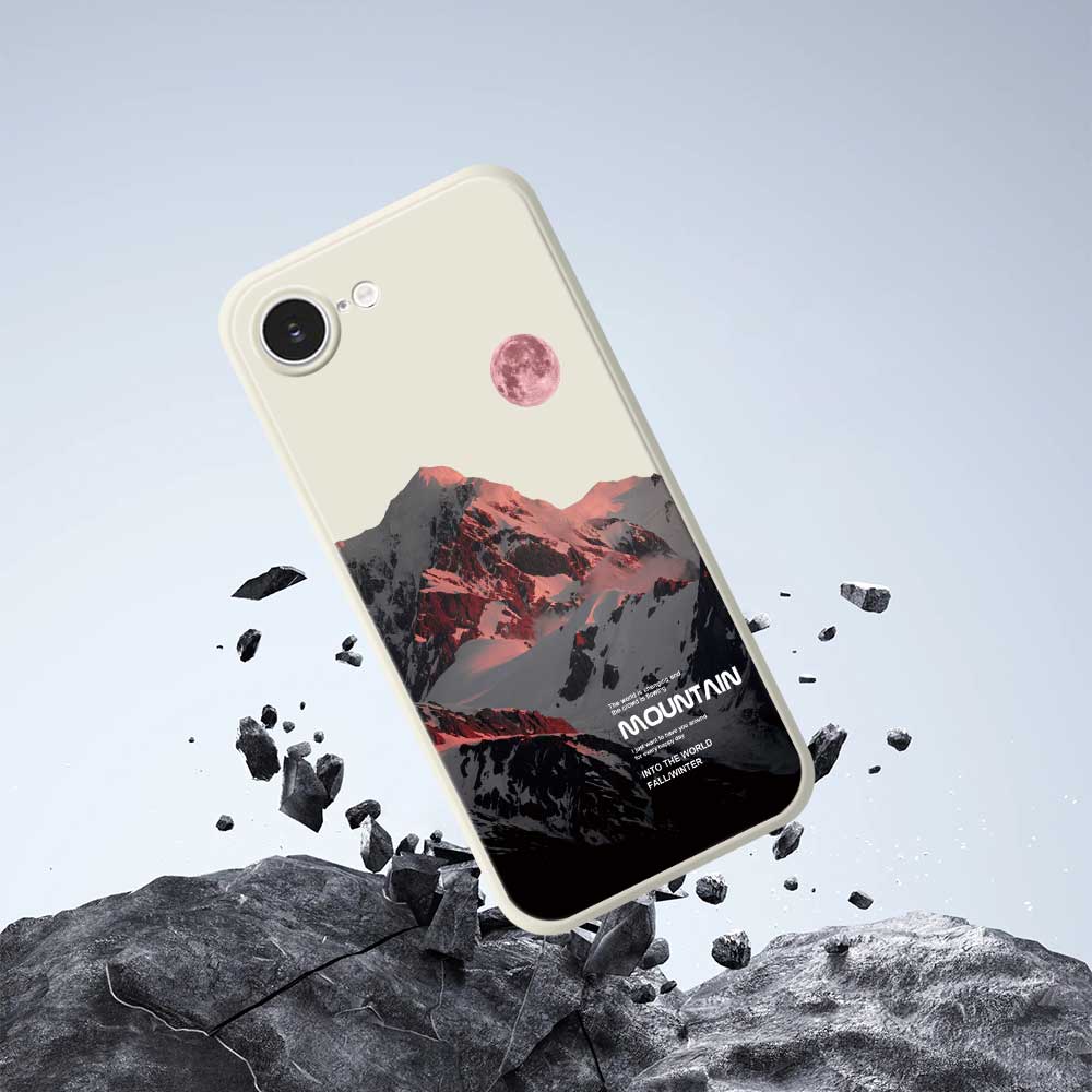 For iPhone 16e Case Pink Snow Mountain Pattern Printing Straight Edge TPU Phone Back Cover