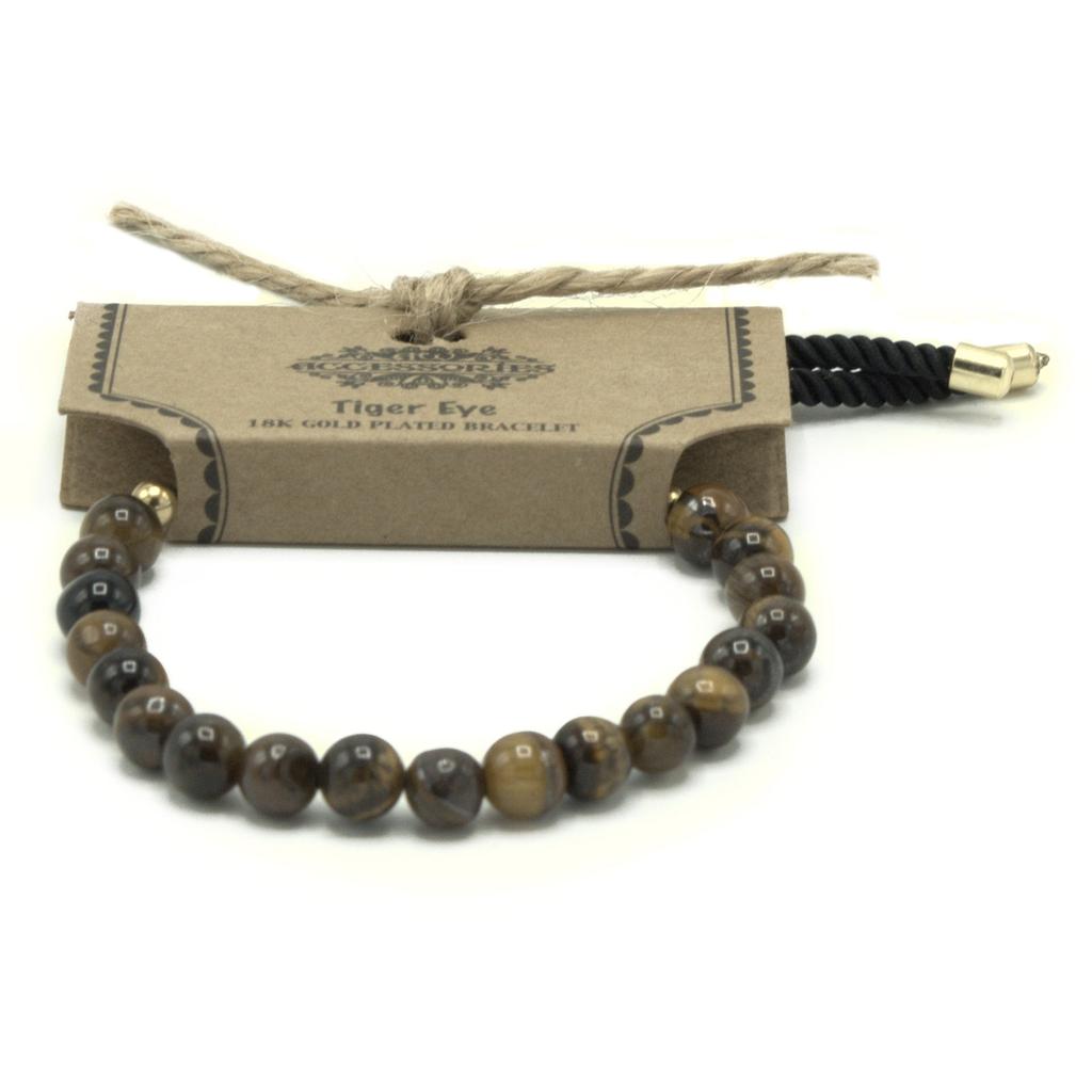 Tiger Eye Bracelet Adjustable Black Cord 18K Gold-Plated