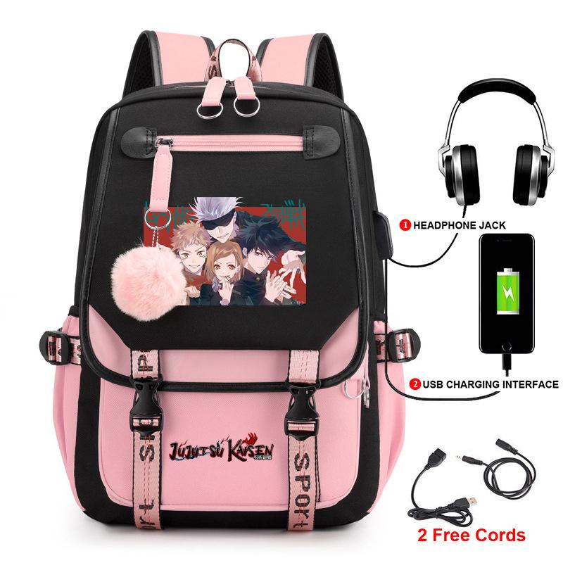 Anime Peripheral Spells Back to War Backpack Student School Bag Men's and Women's Fashion Backpack Travel Bag USB Computer Bag