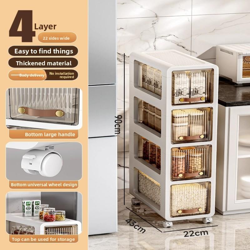 Slim Gap Storage Cabinet, Kitchen Organizer with Drawers,Multi-Tier Rolling Utility Cart,Space-Saving Storage Shelf for Pantry