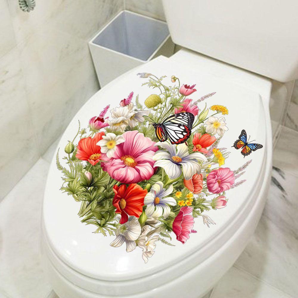 Mildew-proof Butterfly Flower Removable Stickers Easy To Paste Toilet Lid Decals  Bedroom