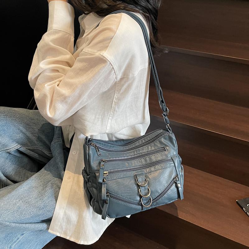 Women's Crossbody Bag Vintage Soft Leather Mother Bag Commuter Multi-Pocket Shoulder Bag