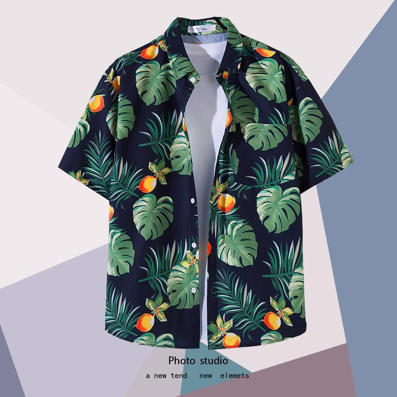 Summer Beach Floral Men'S And Women'S Thin Shirts Trendy Hawaiian Port Style Loose Tie-Dye Short-Sleeved Couple Shirts