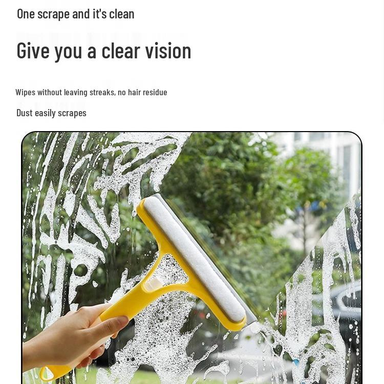 Dual Brush & Squeegee Glass Cleaner - 3-in-1 Multi-purpose Scrubber with Scouring Pad and Sponge