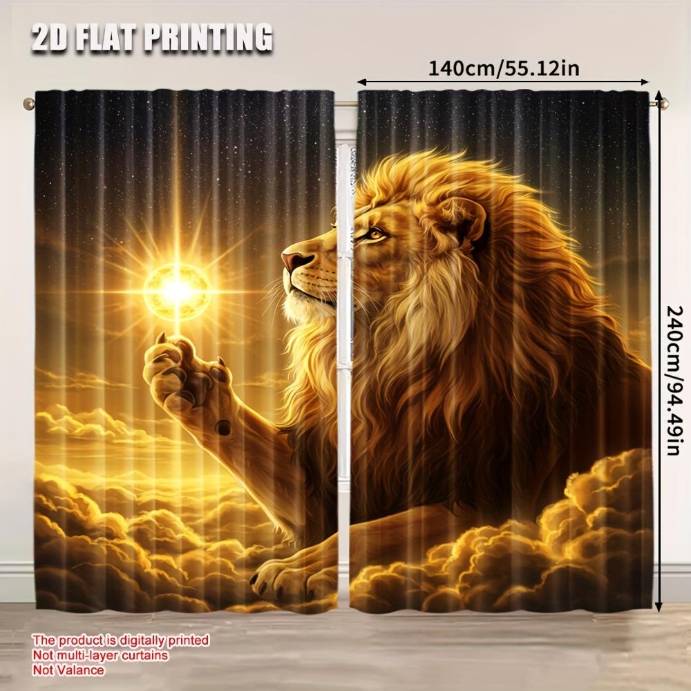 Lion Sun Curtains Majestic Starry Sky Print Polyester Bedroom Home Decor Light Blocking Set Of 2 Made Machine Washable