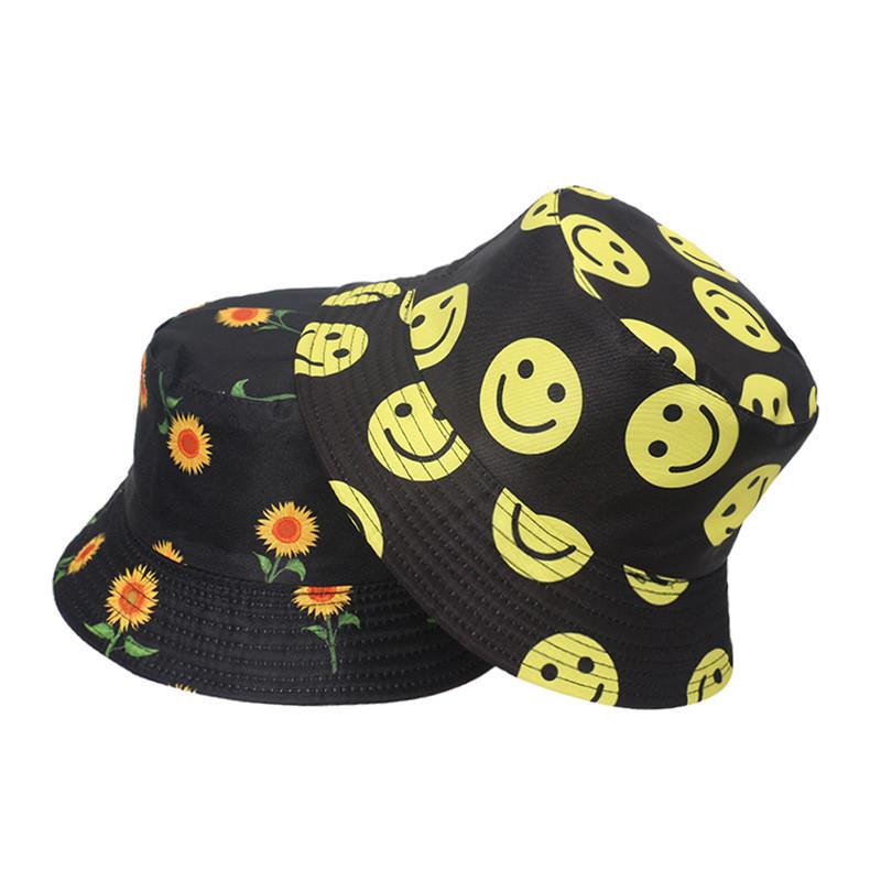 Unisex Flower Smiley Face Print Fisherman Cap Sun Hat New Summer Style