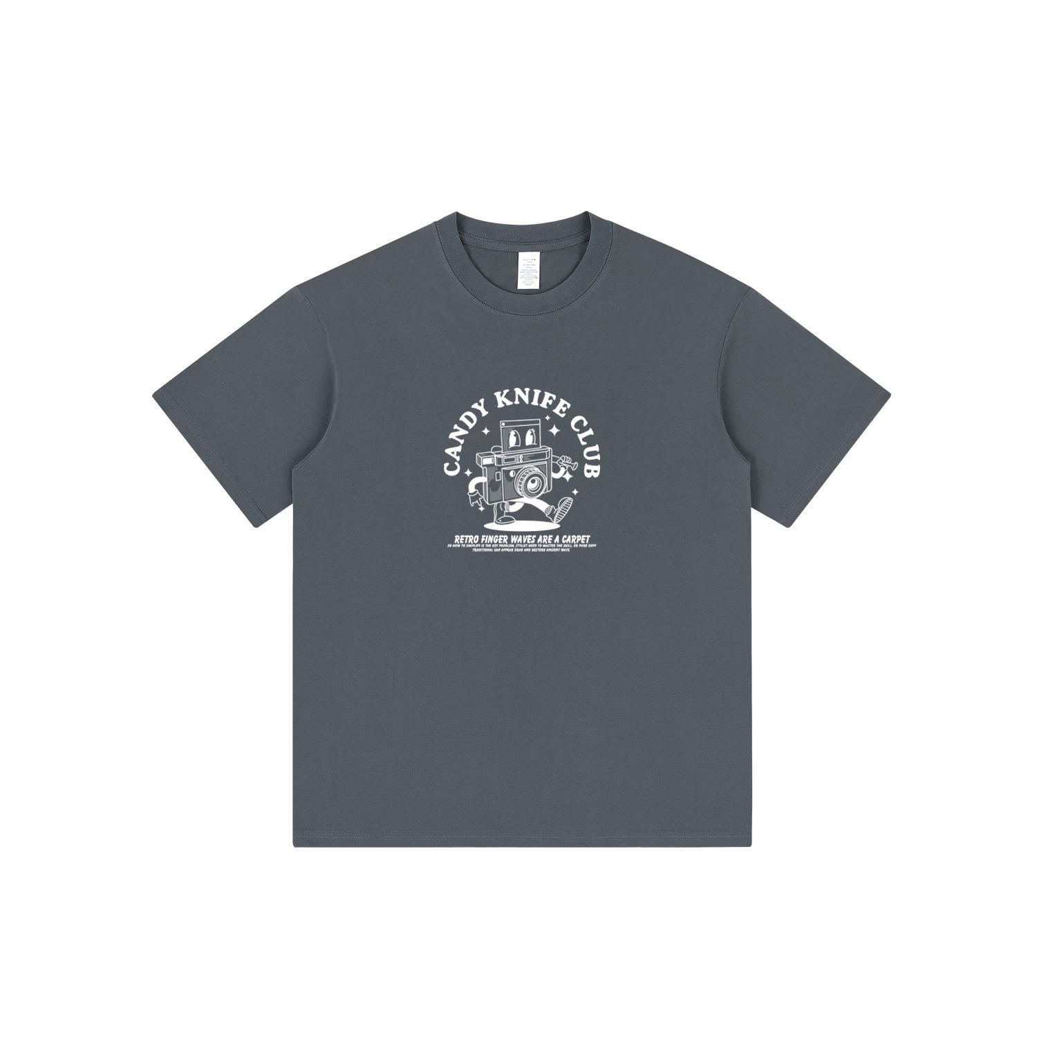 

Винтажная ретро футболка из 100% хлопка с круглым вырезом и коротким рукавом: Летний стиль молодой пары Medium темно-серого