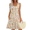 Women's Summer Floral High Waist Bohemian Dress Casual Hawaiian Flowing V Neck Holiday Dress