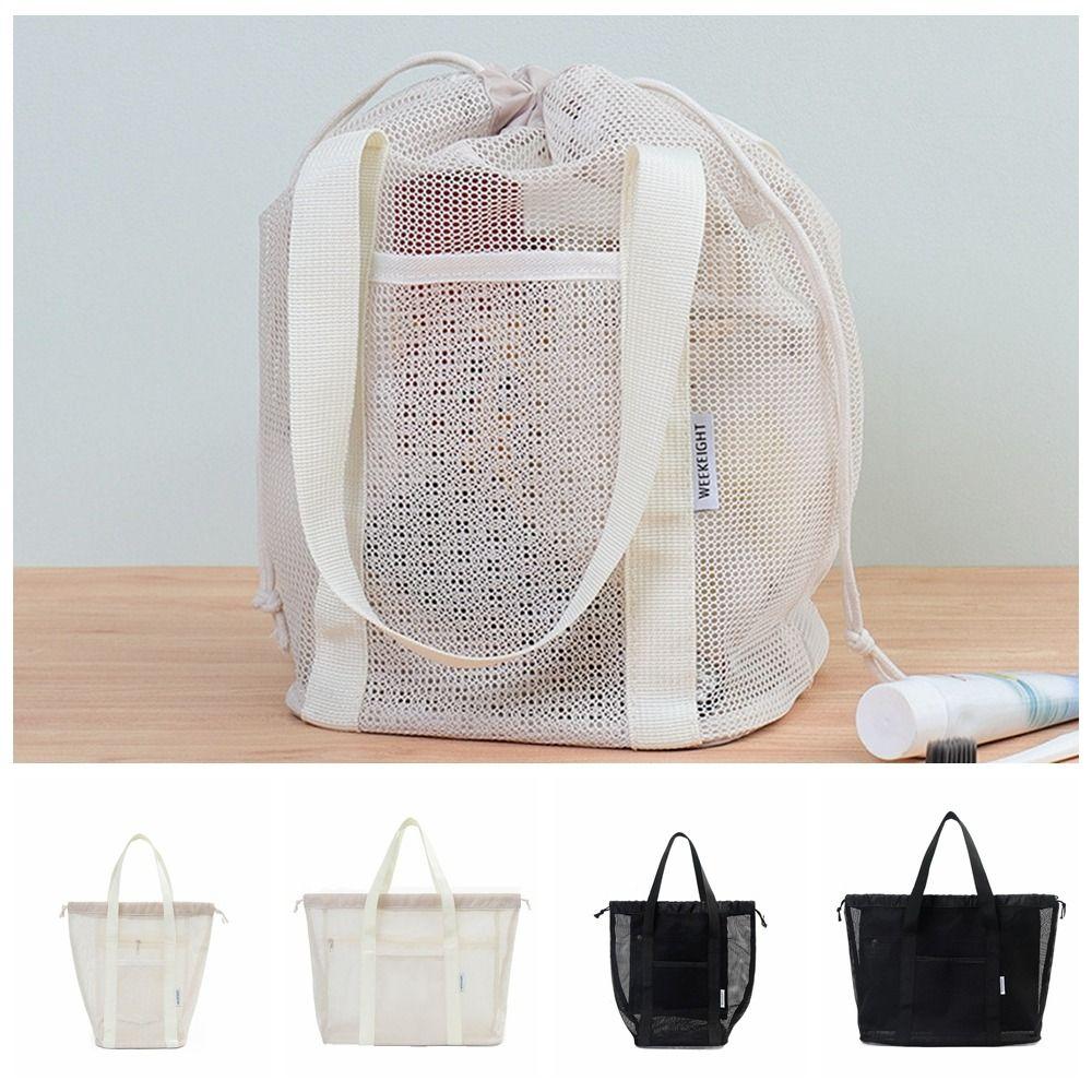 Hand-held Beach Tote Bag Drawstring Cosmetic Organizer Case Durable Mesh Shower Bag  Men/women