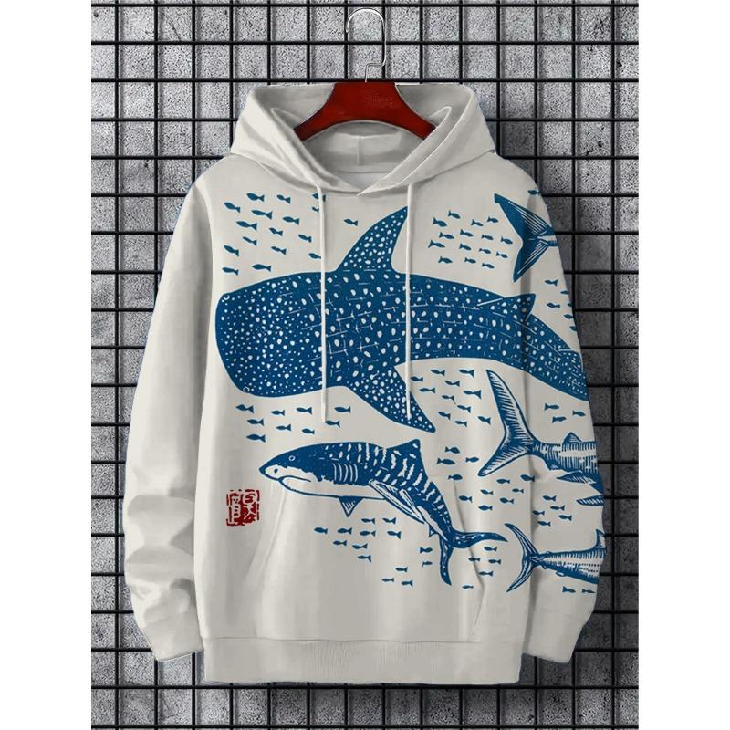 Zábavná japonská harajuku móda pánská mikina ležérní Y2k mikina pánská podzimní a zimní vzor mořské velryby sportovní mikina