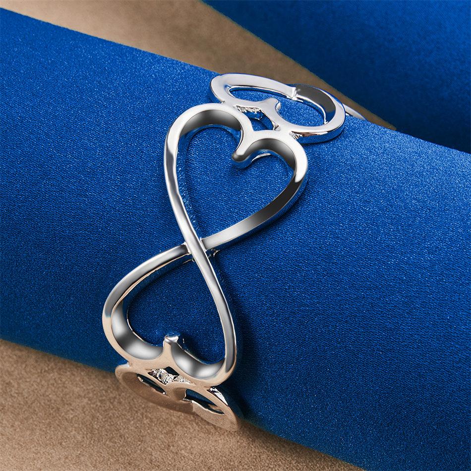 Luxurious 925 Sterling Silver Exquisite Hollow Love Open Bracelet Women Party Wedding Jewelry Accessories