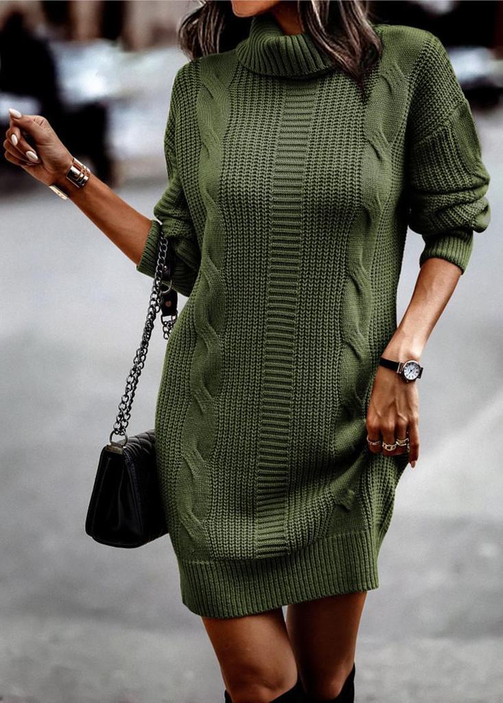 2023 Autumn/Winter High Neck Long Sleeve Bodycon Sweater Dress for Women