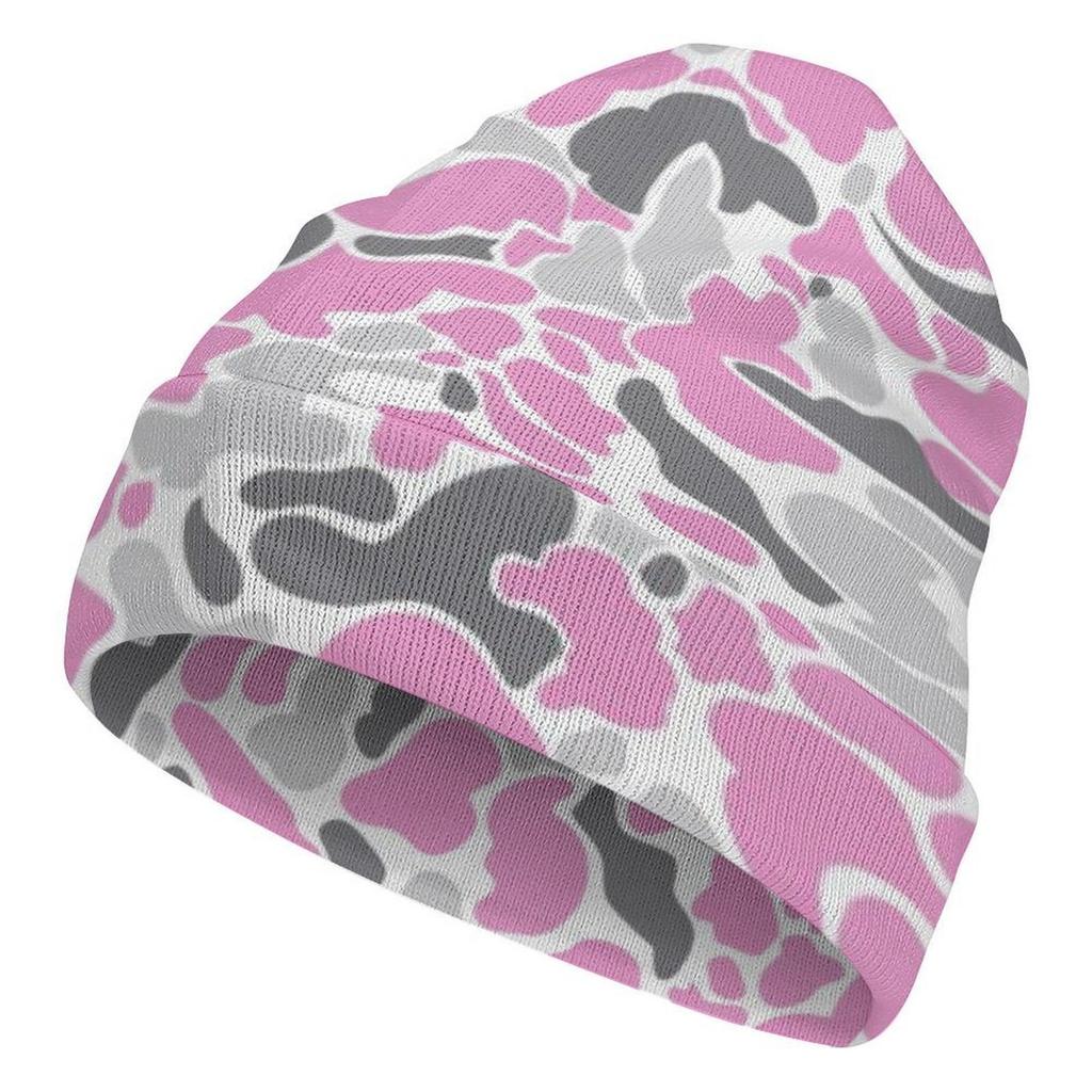 Factory Hot Custom logo pink Camo Print Cuffed Beanie Men Women Cloud Camo Cap Outdoor Camouflage Knitted Hat for Daily Wear