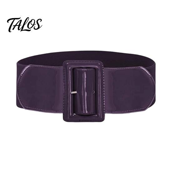 Vintage Style Elastic Waistband Adjustable Size Women Belt, Wide Faux Leather Square Buckle Belt with Buckle, Stretchy Dress Fashion Accessory