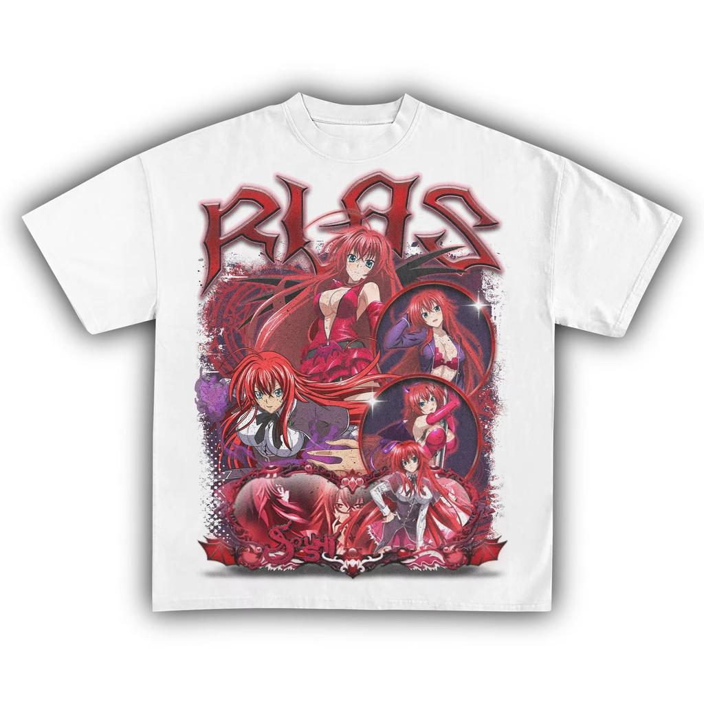 Rias Gremory High School DxD Anime Vintage Grafik T-Shirt, Unisex Reine Baumwolle Lässig Streetwear Kurzarm T-Shirt