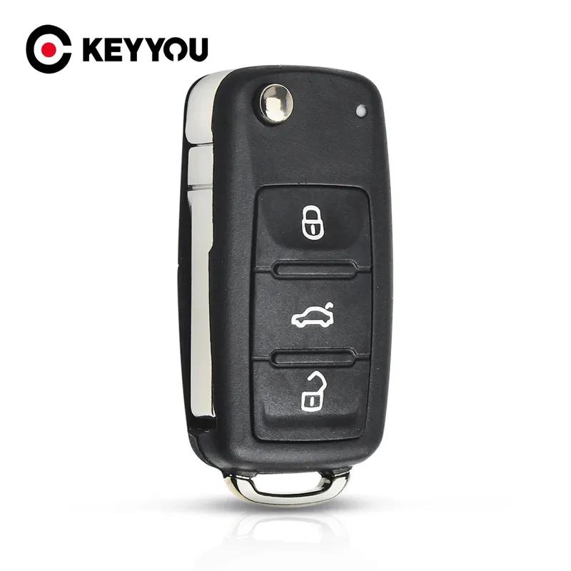 KEYYOU 10PCS Flip Remote Folding Key Shell Case For VW VOLKSWAGEN Tiguan Golf Sagitar Polo MK6 3 Buttons
