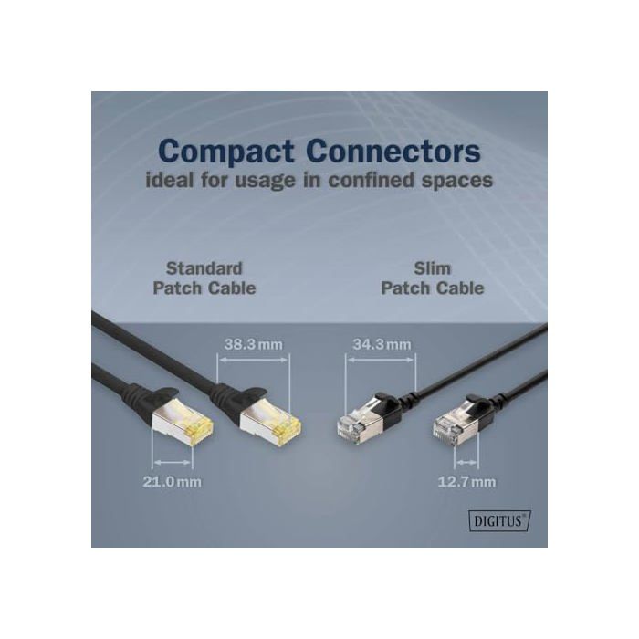 Câble LAN Cat 6A - DIGITUS - DK-1632-A-015S-BL - 1,5 m - Slim - 10 Gbit/s - RJ45 - PoE+ - Noir