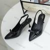 Fashion Black Slingbacks High-heeled Sandals Women 2025 Summer New Sexy Mid Heeled Bow High Heels Women Pointed Thin Heel Toe Sandals