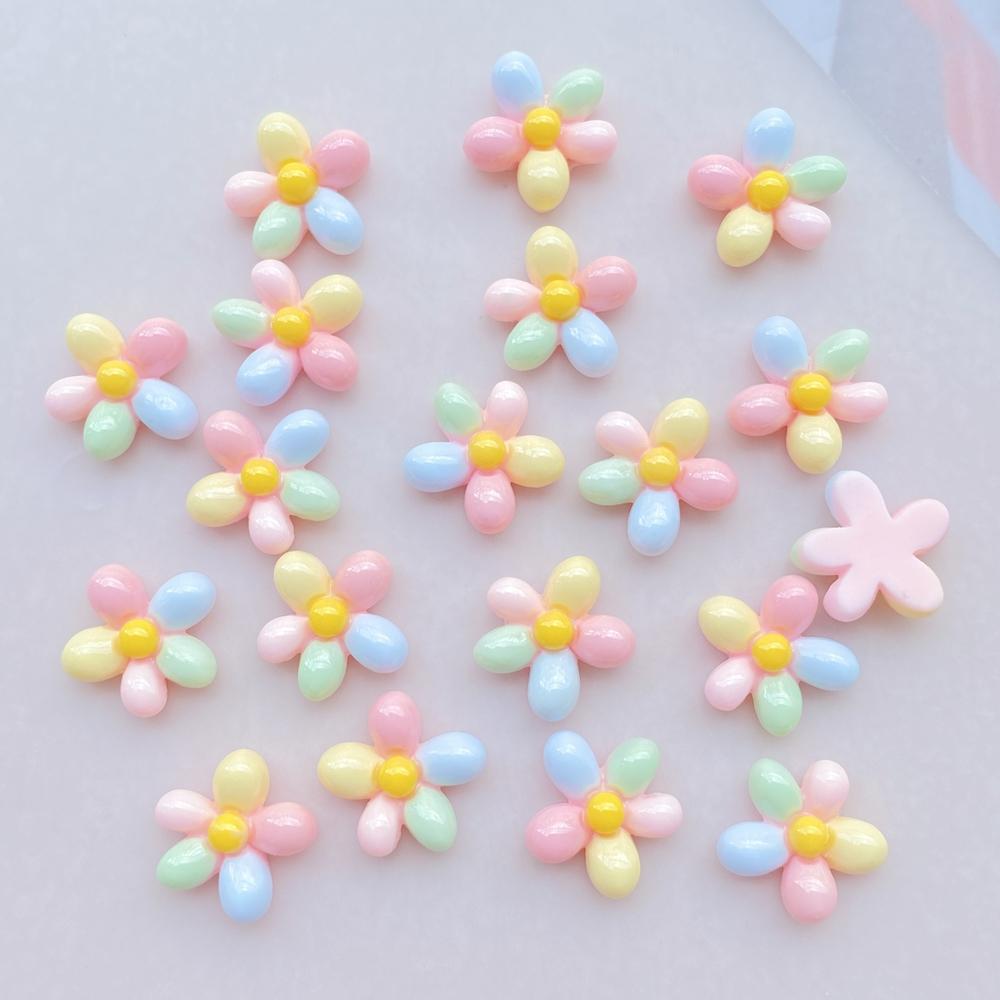 20 Stück niedliche Mini-Blumen im Cartoon-Stil aus Kunstharz, Designer-Anhänger zum Selbermachen für 3D-Nageldekorationen und Schmuck