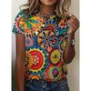 Women's Summer Casual Versatile Design 3D Printed Round Neck Short Sleeved T-shirt