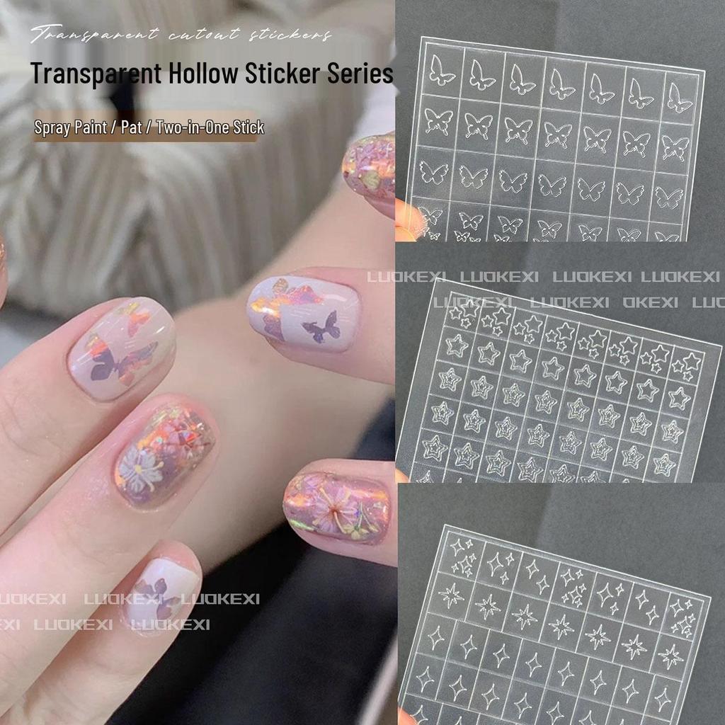 Autocollants Transparents Creux pour Nail Art: Étoiles, Rayons, Papillons, Cœurs, Colle à Patte, Pochoirs de Peinture en Spray