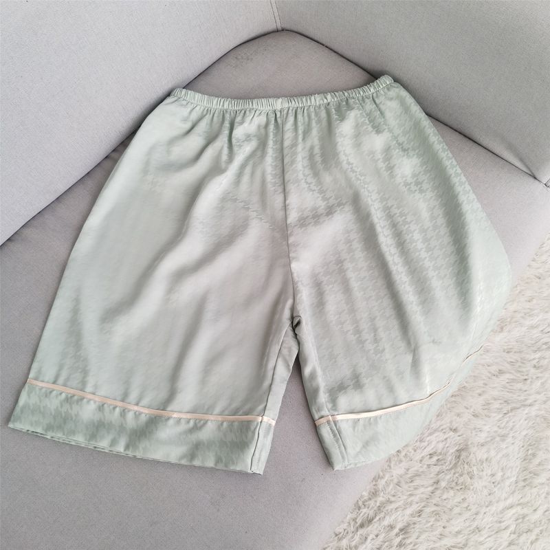 2023 Summer New Arrival Cool Short Sleeve Shorts Plaid Silk Jacquard Houndstooth Pajamas Pure Color Thin Two-Piece Suit