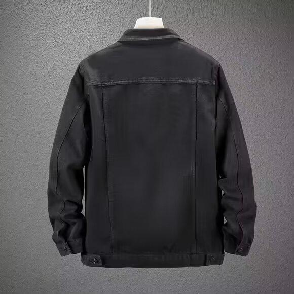 Trendy Men's Slim Fit Black Denim Jacket for Spring/Autumn - Youth Student Fashion