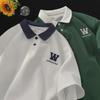 Men's Summer Embroidered Cotton Polo Shirt with College Style Contrast Colors