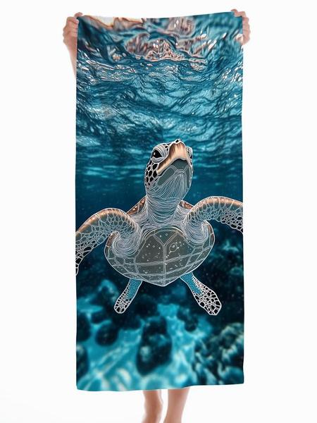 Sea Turtle Underwater Print Bath Towel - Soft Absorbent Beach Towel for Family & Travel, Vibrant Ocean Design for Summer Fun W30*H60(CM)