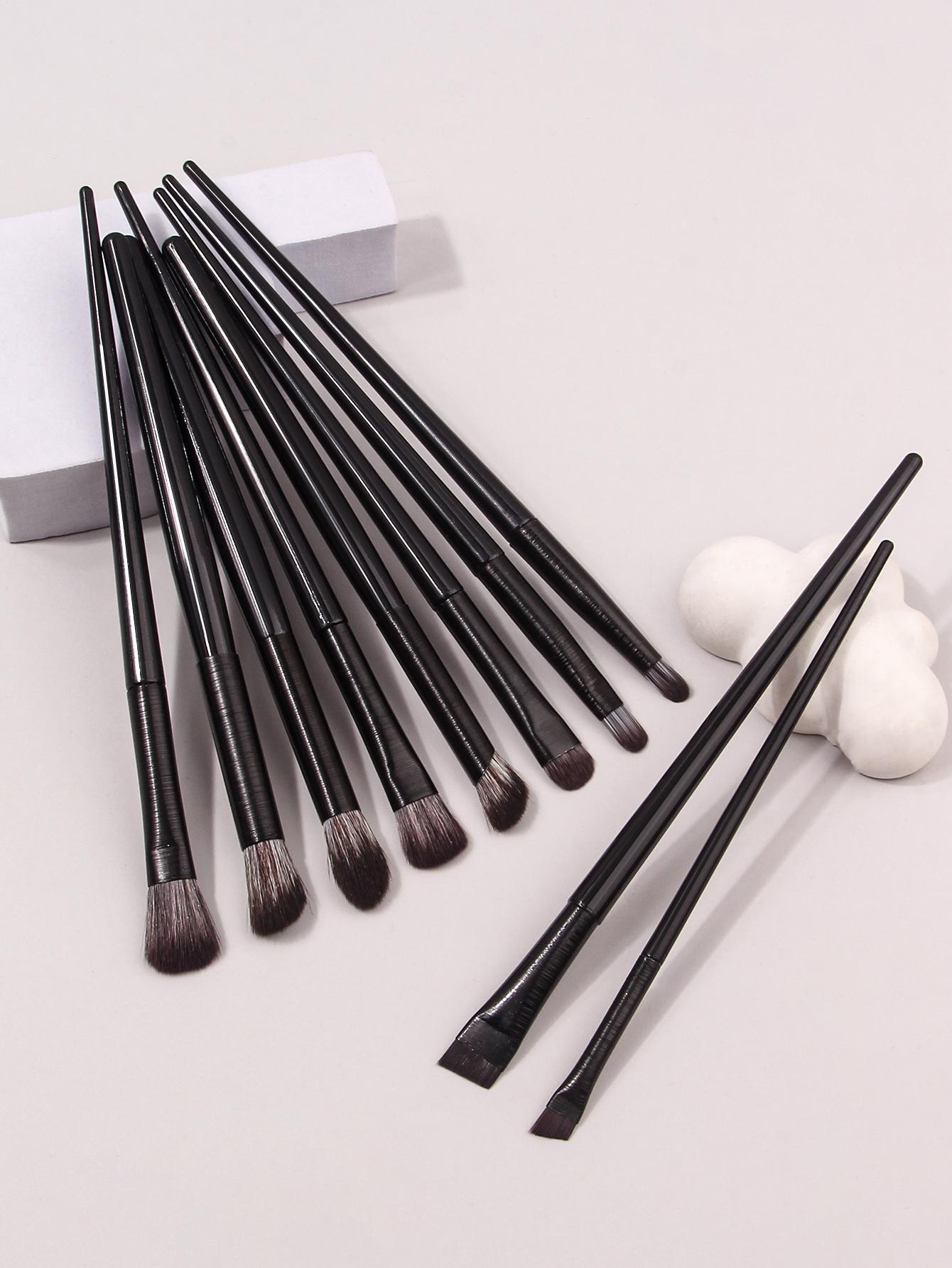 

10PCS Professional Eye Makeup Brush Set - Angled Eyebrow Brush, Eyeshadow Brush, Eyeliner Brush for precise eye appearance чёрный
