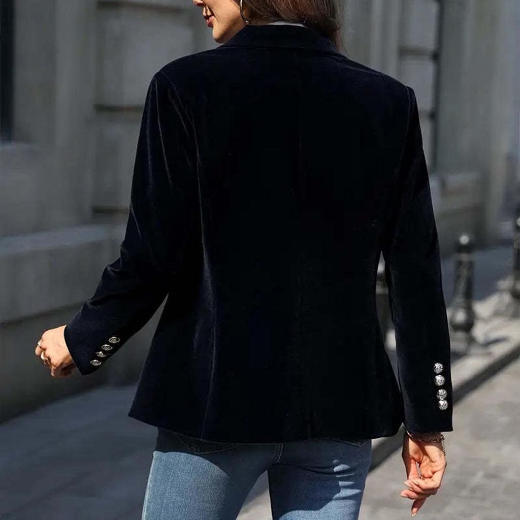 Women's Fashion Elegant Solid Color Long Sleeve Gold Velvet Button Coat