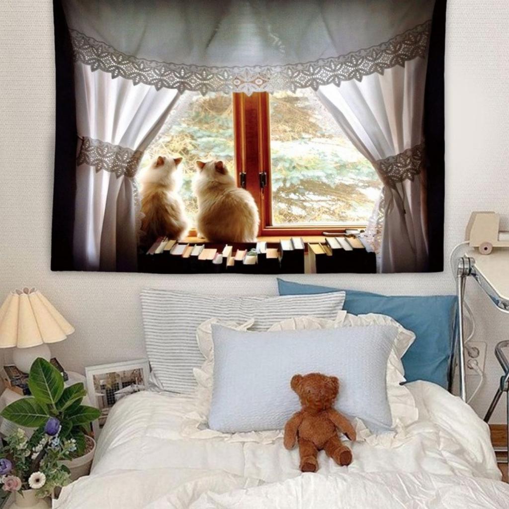 Hintergrundtuch Schlafzimmer Raumrenovierung Fenster Wohnheim Schlafzimmer Raum Falsche Landschaft Hängendes Tuch Wandteppich