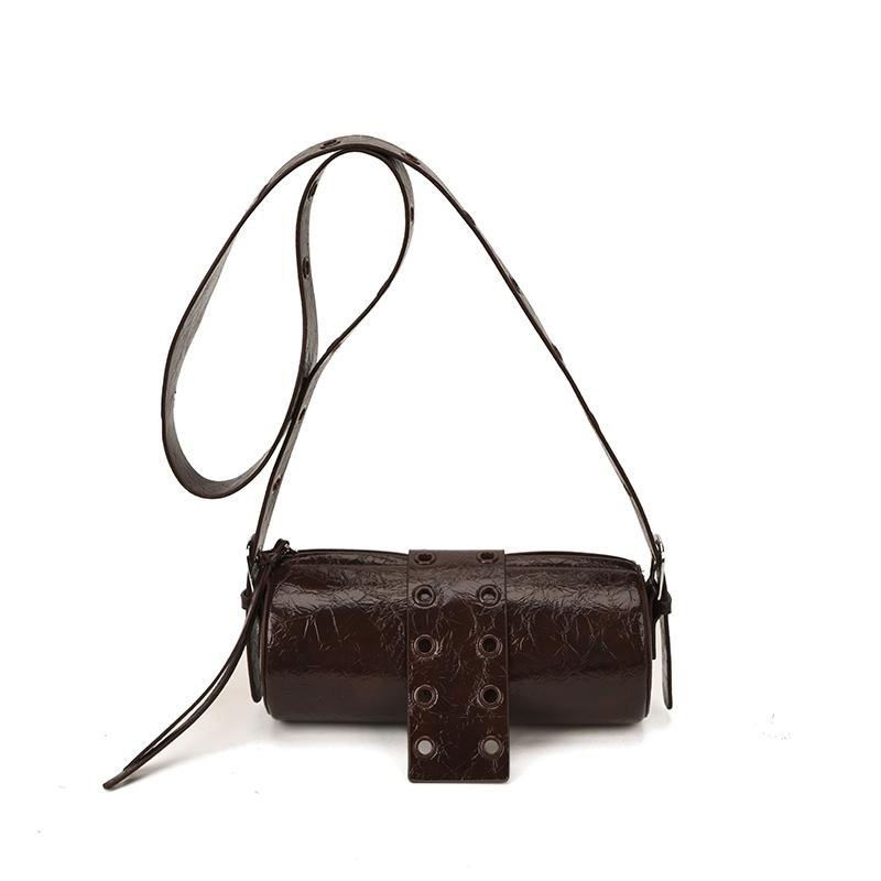 

2025 Stylish Design New Glossy PU Barrel-Shaped Shoulder Bags Hasp & Zipper Fashion Creative Exquisite Crossbody Bags for Women кавовий