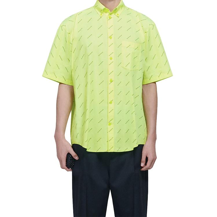 Balenciaga All Over Logo Shirt 'Neon Yellow' Men's 534332TILX67110