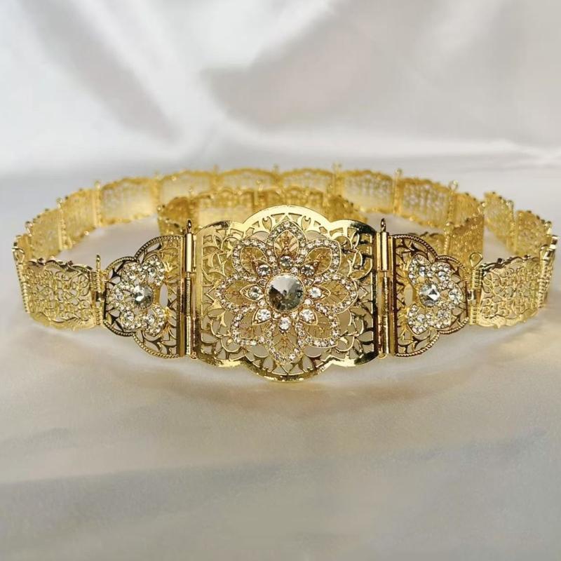 Blingbling Waist Belt Stylish Carved Floral Waist Chain Belt Elaborate Chain Belly Chain for Wedding Waist Chain