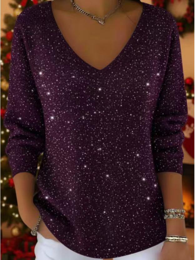 2026 Women's Spring Tie-Dye V-Neck Long Sleeve Top - European & American Trendy Style