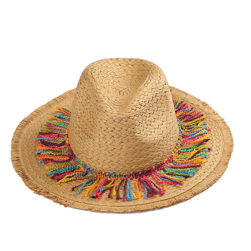 Chapeaux de plage pour femme Tassel de couleur Été Paille Extérieur Chapeaux de soleil pour femme Chapeau Chapeau d'été