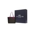 Coach City 33 Classic Monogram Snap Closure Canvas And Leather Detail Tote Bag Women tote bags Brown Crimson 5696-IMV7U