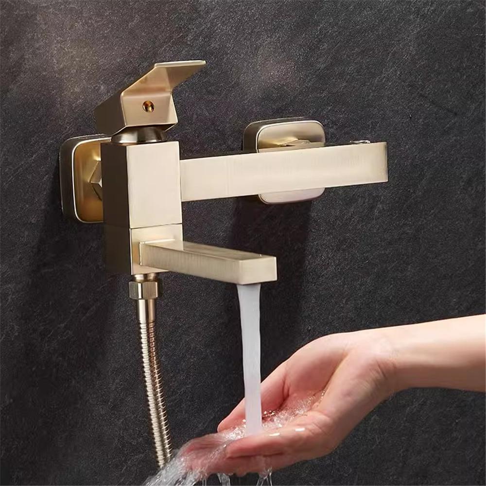 Tuqiu Brushed Gold Bath and Shower Faucet Set Wall Mounted Bathtub Faucet Shower Mixer Bathroom Taps Brass