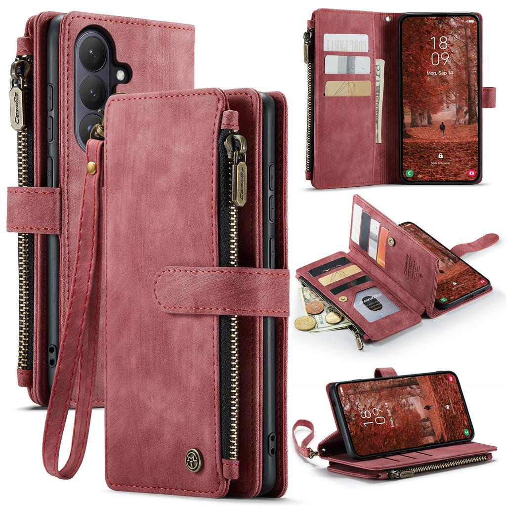 For Samsung Galaxy S26 Phone Cases with Strap CASEME C30 Zipper Multiple Card Holder PU Leather Cover