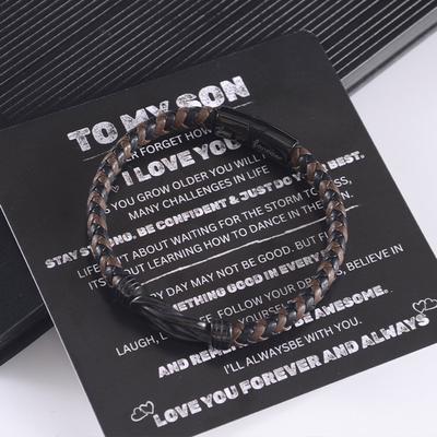 E-commerce Bracelet Wholesale Men's Handmade Woven Engraved Braided 8-shaped Leather Bracelet Simple Bracelet