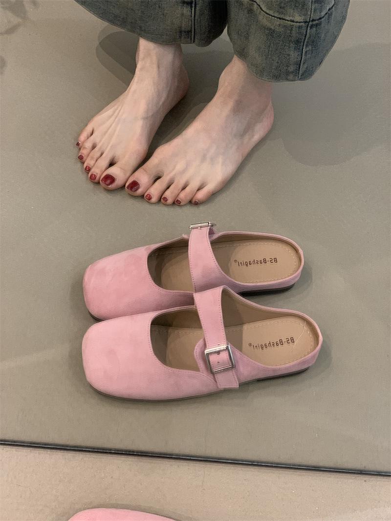 

Нежные фееричные баотоу полушлепанцы 2025 новинка французские милые замшевые с квадратным носком на одном ходу Boken обувь 40 розовый