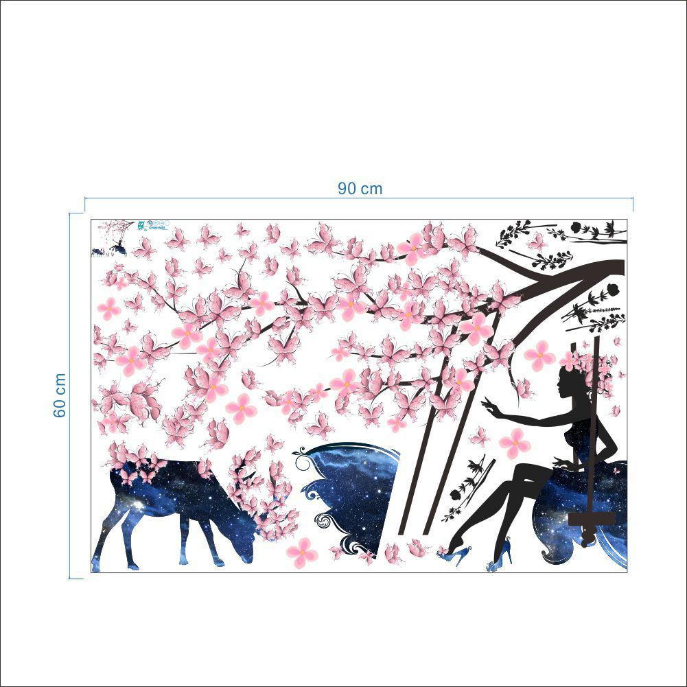 

ZY110 Flower Fairy Wall Stickers: Beautiful Plum Blossom Branches with Swing for TV Background Decoration